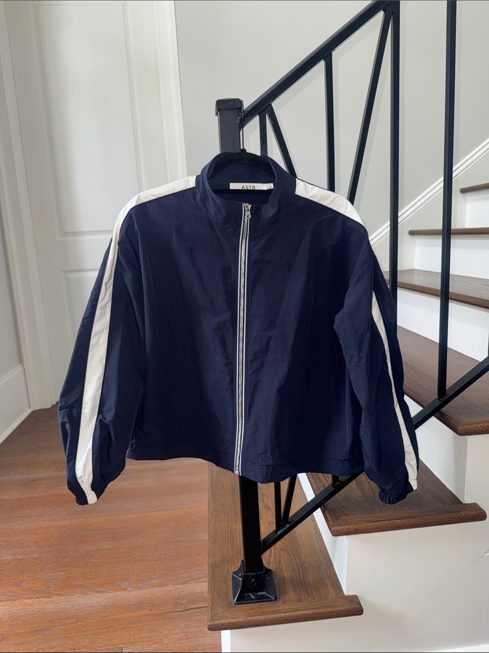 ASTR Navy and White Zip Bomber Jacket
